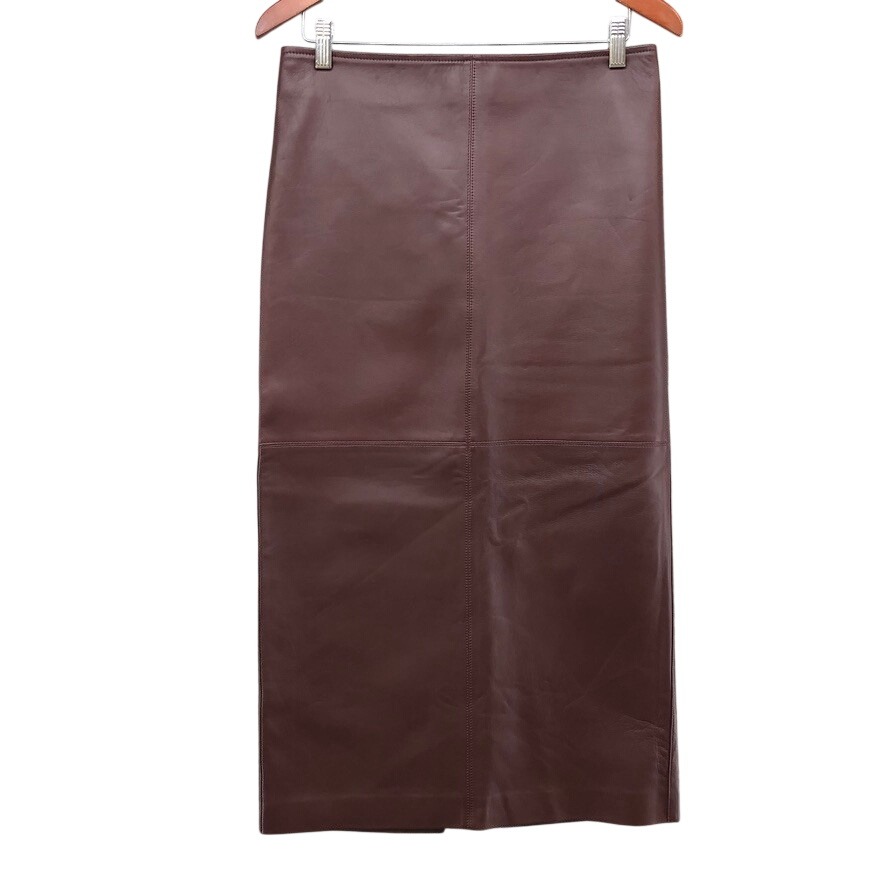 A.L.C. Lamb Leather Midi Skirt Women 4 Burgundy Paneled Back Slit Quite Luxury